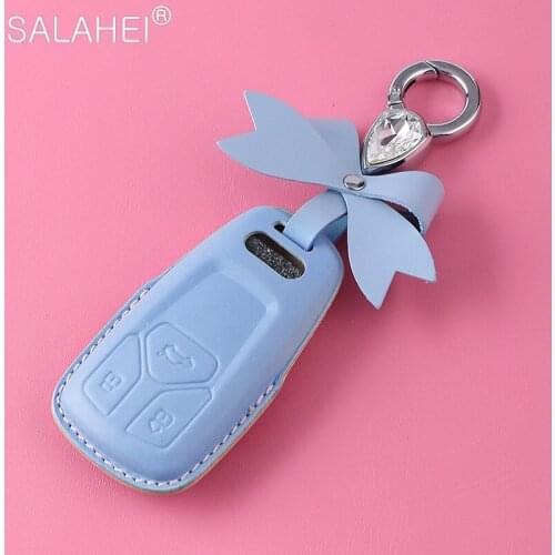 For AUDI A4 A4L A5 Q5 A6L QT TT S5 S7 Q7 TTS 2016 2017 2018 2019 Leather Car Smart Key Cover Case Fob Keychain Protective Shell