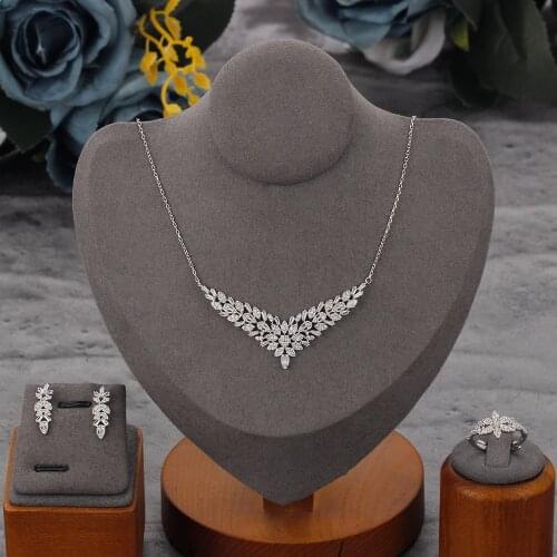 Women Fashion Jewelry Set 3 PCS Necklace Ring Earrings Shiny Cubic Zirconia Super Quality Lady Accessories