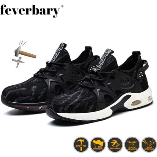 Feverbary Men Safety Shoes Unisex Indestructible Steel Toe Work Boots Women Breathable Anti-puncture Trainer