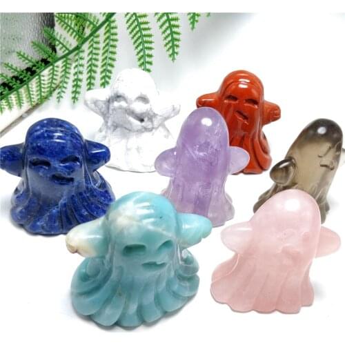 Hot Selling Popular Natural Mineral Crystal Rock Stones Carved Ghost Handcraft Howlite Red Jasper Large Ghost Decorations