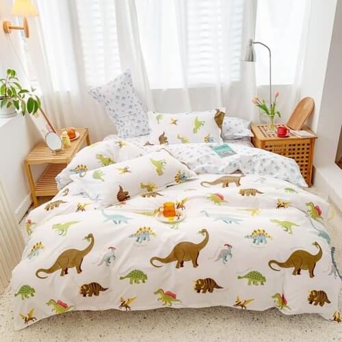 Cartoon Bedding Sets Colorful Planet Quilt Cover Rainbow Bedspread Bed Linen Sets Dinosaur Family Print Bed Cover Kids Bedding