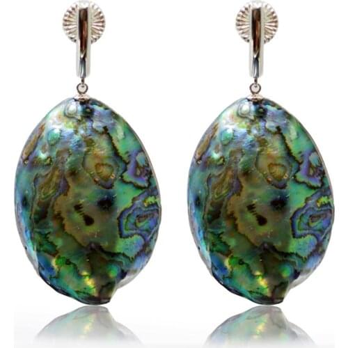 Lii Ji Unique Real 925 Sterling Silver Huge Abalone Shell Earring Boho Big Drop Earring Nice Gift for Women