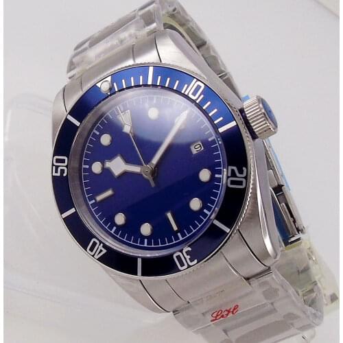 NH35A/Miyota 8215 Movement Sterile 41mm Sapphire Automatic Mens Watch Blue/Green Lume Dial Hands Aluminum Bezel 316L Bracelet