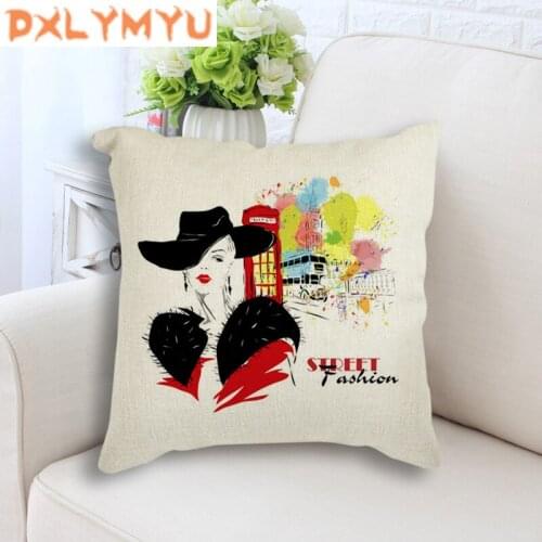 Pillow Covers 45x45cm Fashion Girl Paris London Street Printed Linen Cotton Pillowcase Decorative Cushion Cover for Sofa