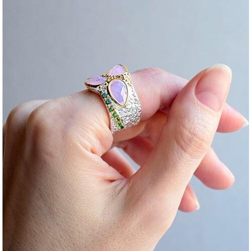 Nice Teadrop Pink Zirconia Ring Copper Jewellery Hyperbole Index Finger Rings Female Latest Jewelry
