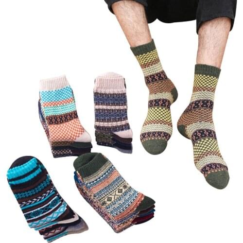 5 Pairs Casual Mens Warm Winter Soft Thick Angora Cashmere Rabbit Wool Blend Socks Vintage Creative Comfortable Men Sock Meias