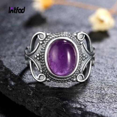New Vintage Ethnic Rings for Men Women Sterling 925 Silver Fine Natural Amethyst Jewelry Wholesale Dropshipping Gift