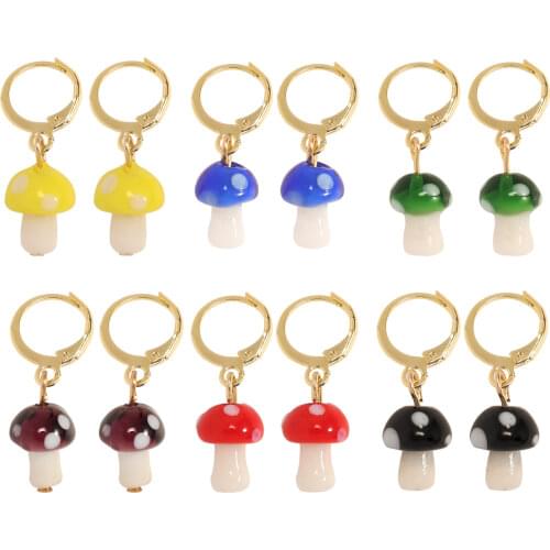 New Ins Oil Drop Mushroom Earrings Color Glass Glazed Mushroom Earrings For Women Girls Fashion Jewelry Gift