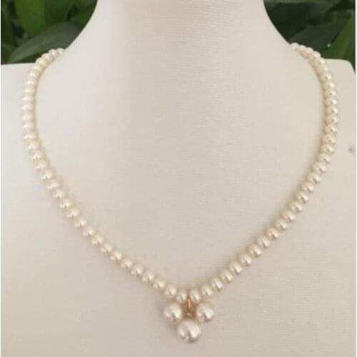 Baby 6-10mm round white pearl Japanese akoya Micky pendant necklace 16inch925silver