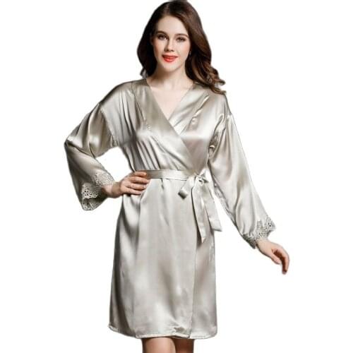 P9936 New Fashion Spring and Summer Nightwear 100%Silk robe Women Leisurewear Single Robe