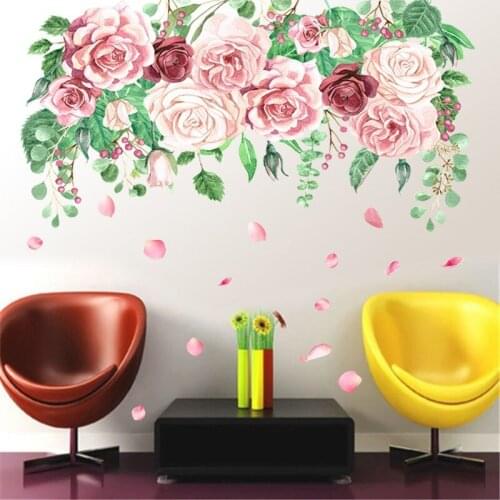 Peony Rose Flowers Wall Sticker Art Nursery Kids Room Decals for Living Room Interior Decoration Aesthetic Print Wallpaper