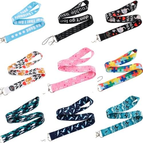 10pcs/lot BH1619 Blinghero Cartoon i love father mother Lanyard for Keys Phone Neck Strap Shark Autism Jigsaw Lanyard Gifts