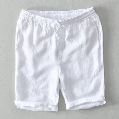 Pure Linen Shorts Men 2020 Summer New Fashion Solid White Loose Holiday Shorts Man Casual Shorts Y2892