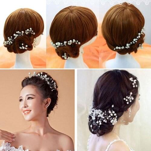 Bridal Wedding Crystal Simulated Pearl Flower Hair Pins Silver Women Headpiece Handmade Jewelry Accessories