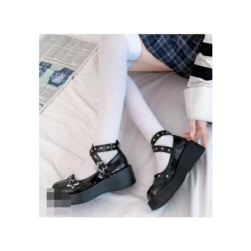 Spring Fall Womens Lolita Star Button Shoes Mary Jane Womens Cross Platform Loafers