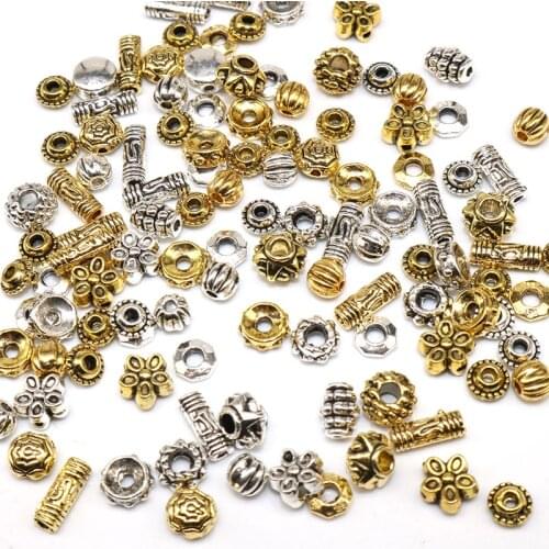 100pcs Metal Tibetan Bead Vintage Silver Color Tube Bead Zinc Alloy Spacer Loose Beads for diy Bracelet Jewelry Making 4-6mm