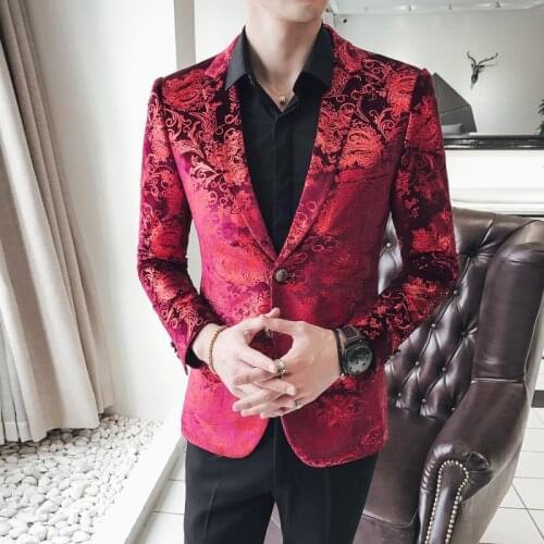 High quality mens suit jacket fashion printing 2021 new casual wedding stage party business casual suit flower coat M-5XL
