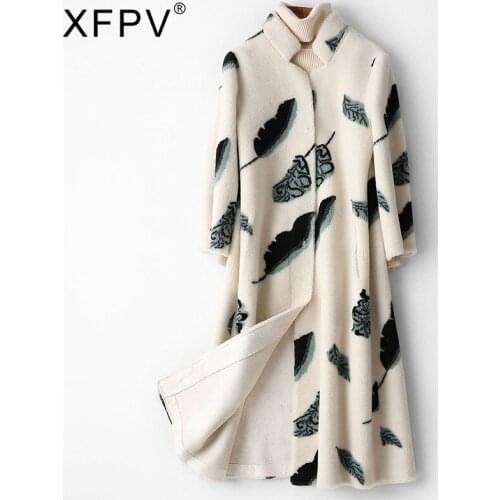 XFPV Winter New Fur Womens 2021 Fashion Lapel Covered Button Casual Simple One-piece Pink Warm Long Coat Female Fashion SM647