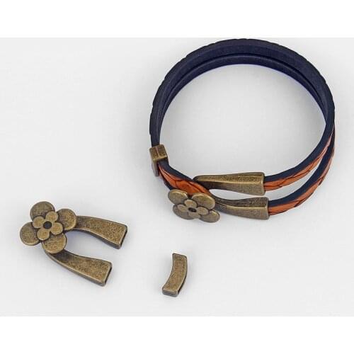 5Sets Antique Bronze Wishbone Flower Hook Clasps For 5mm Flat Leather Bracelet Jewelry Findings