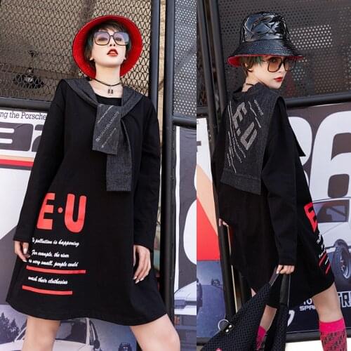 Spring and summer new fashion letter long-sleeved jacket loose street round neck snall fresh dress women Y605