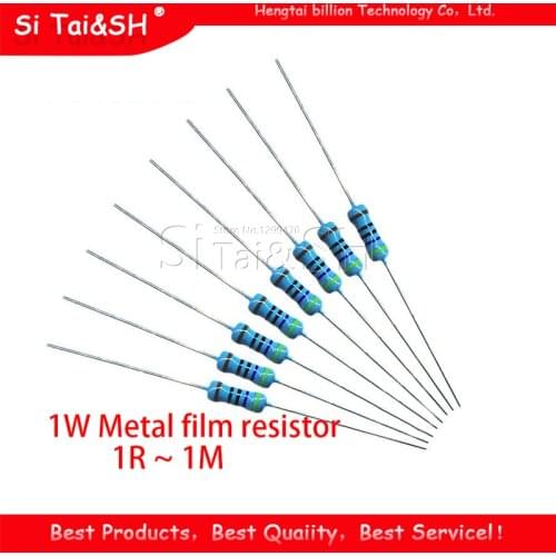 200pcs 1W Metal film resistor 1% 1R ~ 1M 2R 10R 22R 47R 100R 330R 1K 4.7K 10K 22K 47K 100K 330K 470K 1 2 10 22 47 100 330 ohm