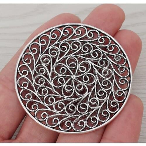 3 x Tibetan Silver Large Open Filigree Circle Round Charms Pendants for Jewelry Making Findings 52x52mm