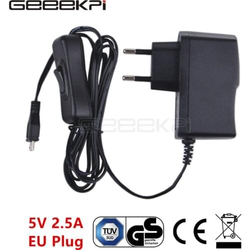 GeeekPi Raspberry 5V 2.5A Power Supply Adapter EU / UK Plug Charger with ON/OFF Switch Cable for Raspberry Pi 3B+ /3B