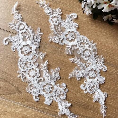Alencon Corded Floral Lace Applique in Off White Mirror Pair Patch For Clothing Decorate Wedding Dress Veil Garment Accessories