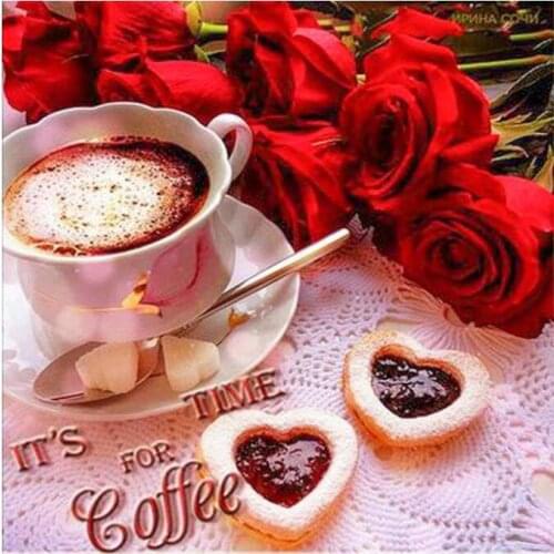 Diamond Embroidery Painting Coffee Rose Flowers Mosaic Stones Sticker Wall Decor Puzzle Picture Toy Diamond Dotz Large Size New
