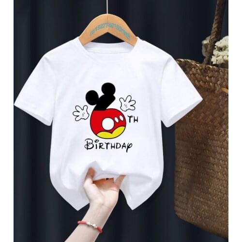 Children Mouse My 1-6th Birthday Number Print Name T-shirt Birthday Gift Present Clothes Baby Letter Tops Tee,Drop Ship