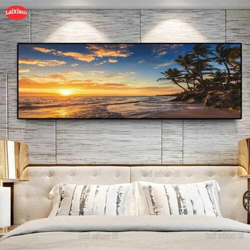 DIY round square Sunsets Natural Sea Beach Coconut Palm Landscape diamond embroidery pattern cross stitch kits 5d diamond