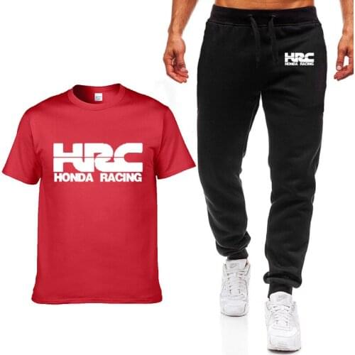 New Summer Men T Shirts HRC race motorcycle Car Logo Printed Hip hop Casual Cotton Short Sleeve high quality T-shirt pants suit