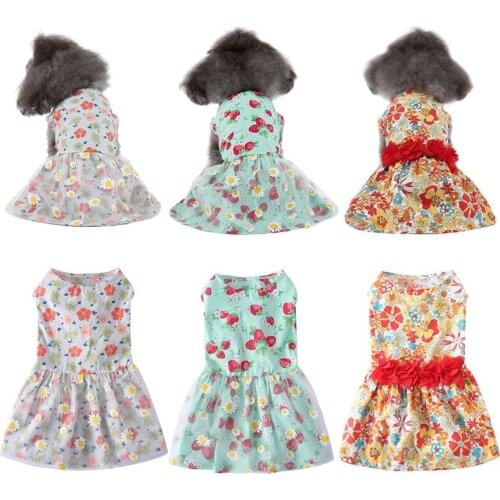 Hawaiian Beach Leisure Style Printed Dog Dresses Summer Princess Clothing Apparel Costume Spring Pet Skirt Puppy Wedding Dress