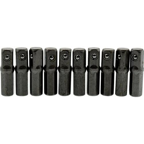 Socket Bit Adapter Converter 10 Piece Set 25mm Long 1/4" Hex Shank Impact Drill Drive to 1/4" Square Drive Socket Adapter Tools