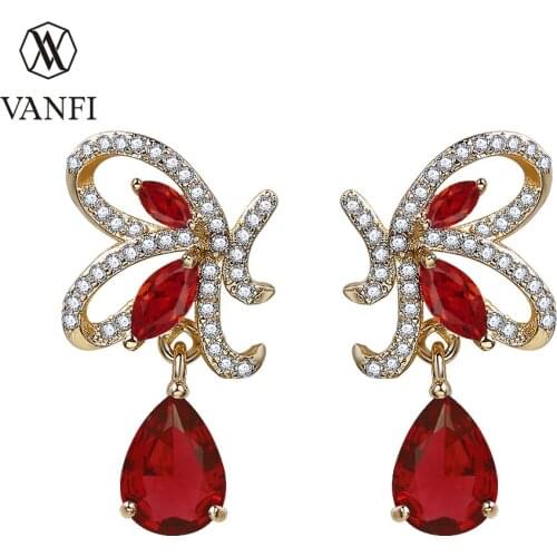 Kfvanfi Elegant Purple Green Blue Red Crystal Dangle Earrings for Women Butterfly Zircon Earings Fashion Jewelry