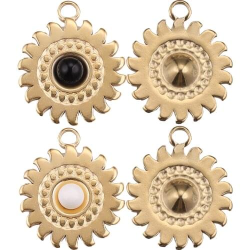 5pcs Stainless Steel Gold Sun Flower Pearl Charm Pendants Connectors for DIY Earrings Jewelry Making Supplies Wholesale Luxury