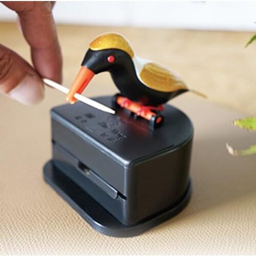 Small Bird Toothpick Container Automatic Toothpick Dispenser Lovely Press-Type Toothpick Holder Storage Box Desk Decor Ornament