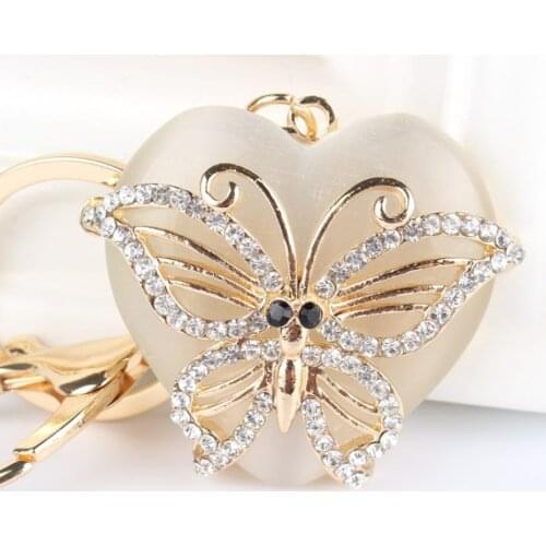 Sweet Heart Butterfly Pendant Charm Rhinestone Crystal Purse Bag Keyring Key Chain Accessories Wedding Party Lover Gift
