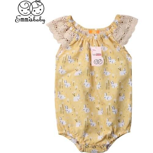 2019 My First Easter Outfit Newborn Baby Girl Bodysuit Cute Bunny Jumpsuit Lace Bodysuit Summer Infant Toddler Kid Clothes