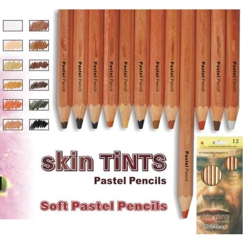 12Pcs Wood Pastel Pencil Set ,Basis Skin tints Pastel Color Pencil ,soft sketch art pastel pencil School Office art supplies