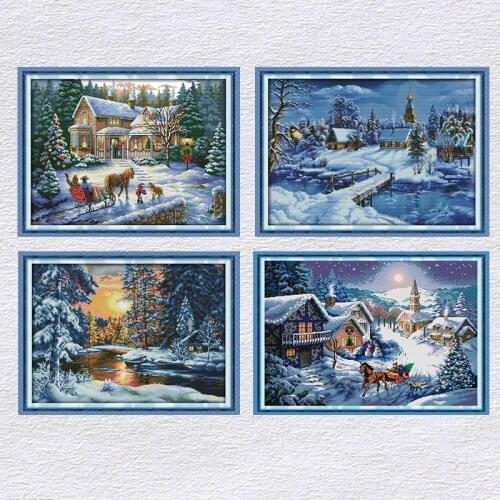 Joy Sunday Merry Christmas Cross Stitch Kit Beautiful Scene Chinese Embroidery Counted Needlework Decoracion Set Printed Fabric