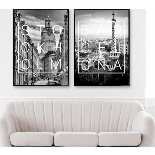 Living Room Decoration New York Stockholm Barcelona City Amsterdam London Poster Print Black And White Wall Art Picture