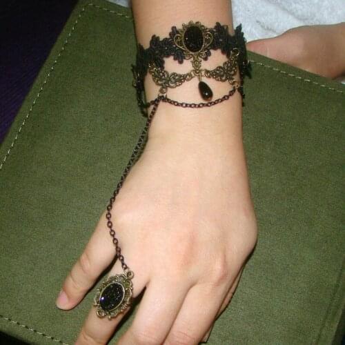 New coming items Vampire gothic wriststrap Vintage Lace Bracelets & ring black lace fashion Baroque Halloween Party Decoration
