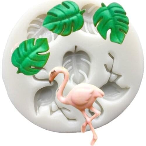 Wholesale 10 pcs Flamingo Monstera Deliciosa Liebm Leaves Silicone Mold Sugarcraft Cupcake Baking Fondant Cake Decorating Tools