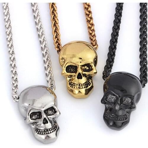Punk Skull Necklace Stainless Steel Gold/Black/Sliver Color Chain Gothic Pendant Necklace For Men/Women Party Halloween Jewelry