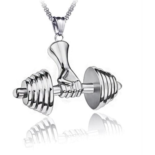 Dumbbell Pendant Necklace For Men Collares Stainless Steel Jewelry Sport Fitness Barbell Chain Necklaces Colar Mens Jewellery