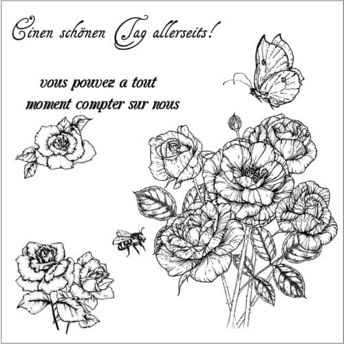 AZSG Blooming Rose Flowers / Butterfly Clear Stamps For Scrapbooking DIY Clip Art /Card Making Decoration Stamps Crafts