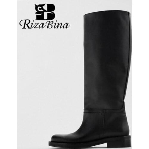 RIZABINA Real Leather 2021 Women Knee Boots Fashion Platform Winter Shoes Womans Warm Long Boots Lady Footwear Size 33-43