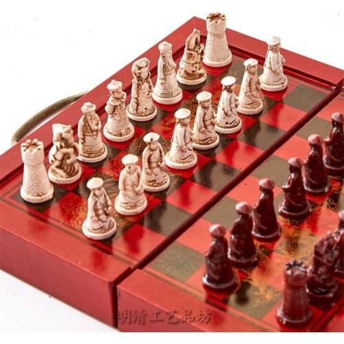 Chess Trumpet Terracotta Warriors Chess Three-dimensional Figures Chess Antique Wooden Board