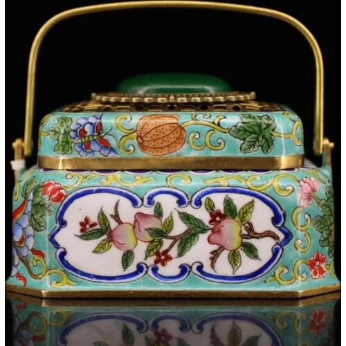 Treasure Chinese old pure copper hand-made palace royal royal painted gemstone cloisonne hand stove